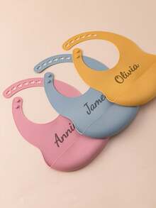 1pc Print On Demand Baby Silicone Bibs Solid Color Baby Stuff Portable Baby Adjustable Bibs Personalized Customization Name Baby Items Essentials - Multicolor - View 6