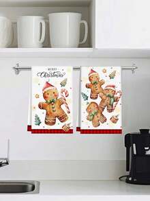 2pcs Christmas Kitchen Towels, Gingerbread Man Red Plaid Design Pattern, Reusable Kitchen Decoration Towels, Suitable For Christmas Kitchen Towels, Happy New Year 2026, Christmas Kitchen Cleaning Supplies - Christmas Decoration Towel-04 - View 5