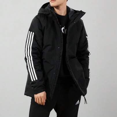 Adidas Chaqueta deportiva informal de algodón para hombre de Adidas, sencilla, básica, cálida, resistente al viento, cómoda y con capucha, CY8624
