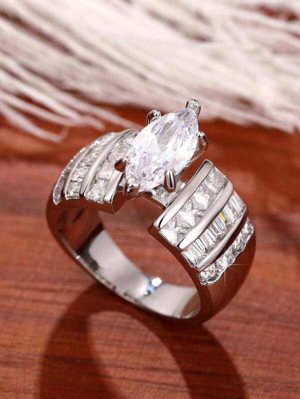 1 PC Classical Cubic Zirconia Ring For Women For Valentine's Day Gift Wedding Anniversary Party Jewelry