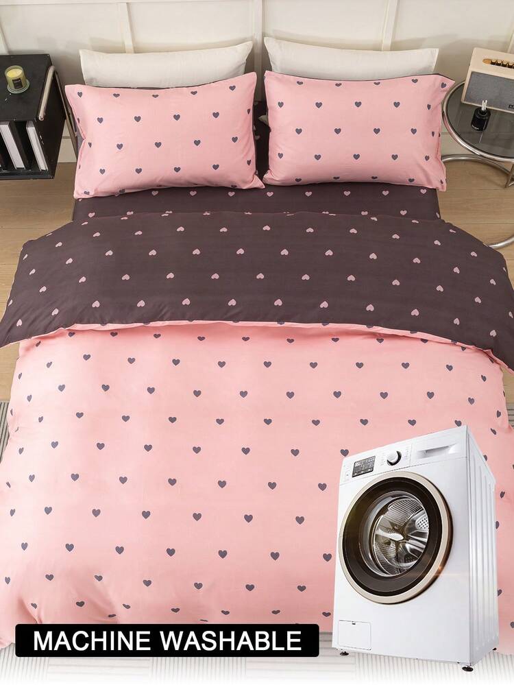 3件套心形图案床上用品（1个被套和2个枕套），柔软亲肤，适合家居装饰、情人节礼物，四季皆宜。 - 彩色 - 查看 10