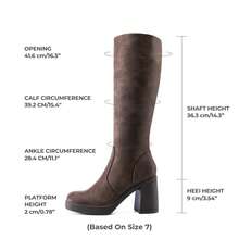 Women's Chunky Block Heeled Knee High Boots Platform Square Toe  Fashionable Solid Color Gogo Boots With Side Zipper - màu nâu - Xem 2