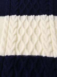 男童学院风条纹交叉领针织套头衫，适合上学、日常穿着、春季、秋季、冬季 - 藏蓝色 - 查看 5