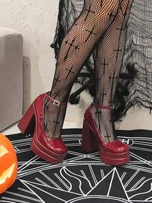 Mary Jane High Heeled Sandals Platform Chunky Heels For Women Closed Square Toe Buckled Ankle Strap ​Sandals Fashion Dress Party Pumps Valentine's Day Outfits - Màu Đỏ Sâu - Xem 10