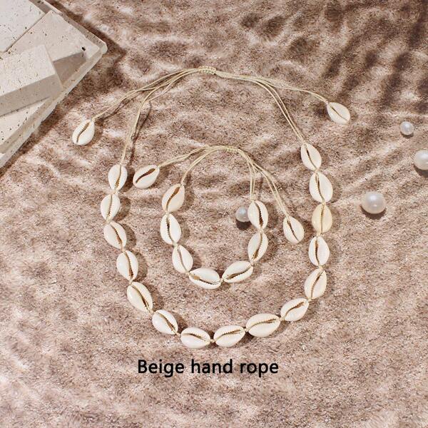 1 Set Original Design Shells Necklace Bracelet Natural Seashells Knit Chain Rope Girl Choker Bracelets Jewelry Gift Adjustable
