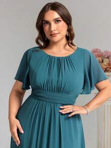 EVERPRETTY 优雅雪纺长款蓝色伴娘礼服，适合婚礼及婚礼宾客、新娘母亲穿着。 - 水鴨藍 - 查看 6