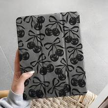 1pcs Classic Element Black Bow Cherry Tablet Case Sleep Wake Compatible With IPad Mini 6/9.7/10.2/10.5/Air 4/Air 5/10th/10.9/Pro 11 Inch/Air 11(M2)/Pro 11(M4) 2024 And GalaxyTab S6LITE 10.4/A7 LITE/A8/A9+/S7/S8/S9/S9FE/S10/S7+ 12.4/S8+ 12.4/S9+ 12.4/S9FE+ 12.4 Transparent Bottom Case TPU PU Material Tri-Fold Flip Leather Case With Pen Slot, Stand Up - 彩色 - 查看 4