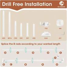 Room Divider Curtain Rod, Adjustable No - Drill Space Partition, 4 - 10ft(H) 28 - 70inch(), Heavy Duty Temporary Floor - To - Ceiling Tension Rod, Black, Space Saver - White - View 6