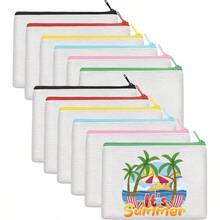 50Pcs Canvas Makeup Bags Bulk, 7.87x 5.7 Inch Cotton Sublimation Blank DIY Heat Transfer Cosmetic Bag W/Colorful Zipper Gift Box For Bridesmaid Makeup Bag Travel Toiletry Pouch Storage - 7.87 x 5.7 Inch 12 - View 1