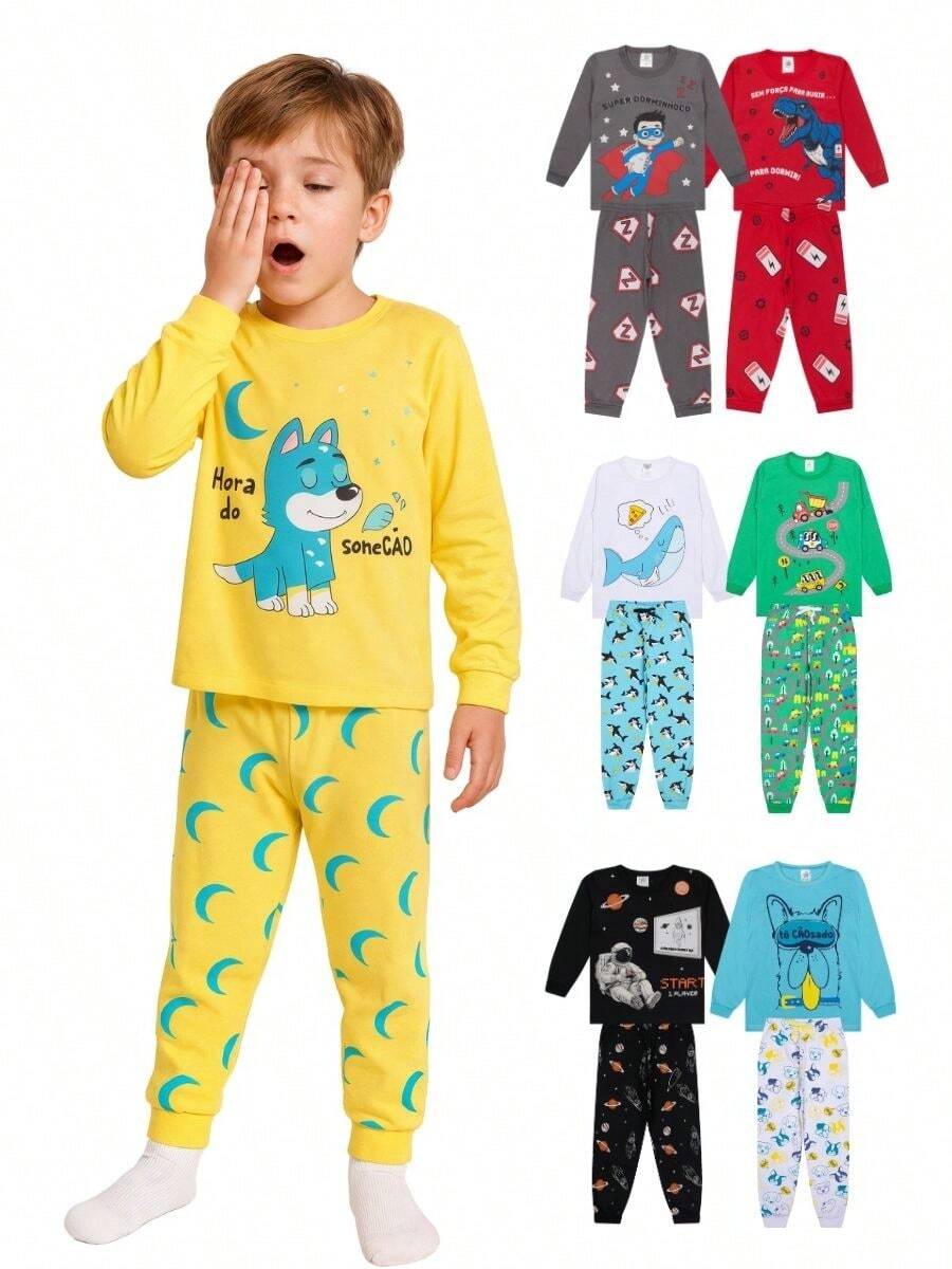 Assorted 4-Piece Kit For Boys' Long-Sleeved Pajamas, Sizes 1 To 10 - 什錦 - 查看 1