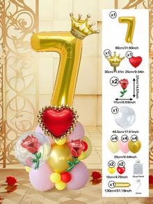 25pcs/Set Royal Princess Theme Luxury Party Decoration Balloon Set - Includes 32-Inch (Approx. 80cm) Deluxe Number Balloons (0-9 Silver/Pearl Pink/Purple/Gold), 18-Inch Clear Balloons, 10-Inch Romantic Heart Balloons (Red/Purple/Pink/Blue), And Exquisite Mini Balloons (Gold Crown/Silver Crown/Shell/Rose/Snowflake), Perfect For Frozen, Ice Palace Theme/Underwater Kingdom Theme/Magic Castle Theme/Rose Garden Theme And Other Royal Princess Style Celebrations, Baby Shower - Multicolor - View 36