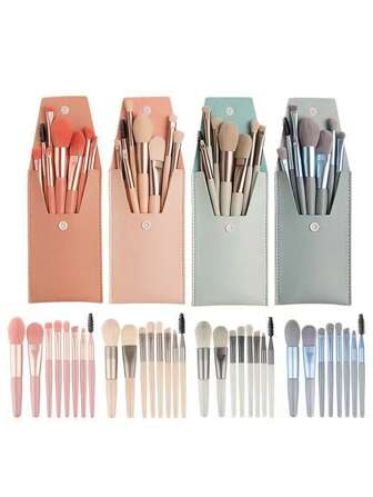 8-delige make-upkwastenset en leren tas Mini draagbare make-upkwastenset voor beginners Beauty Tools Premium ultrazachte foundationkwast, oogschaduwkwast, wenkbrauwkwast, lippenkwast, oogschaduwkwast voor reisgemak en thuisgebruik, kwastenset, make-upkwastenset, make-upkwastenset, complete make-upset, make-upkwastenset, complete make-upkit, kwastenset, kwasten make-upset, make-upcadeauset, set