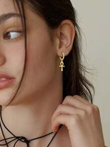 1 对 Ankh 耳环十字架耳环女士男士镀金生命之钥耳环埃及幸运护身符珠宝手工珠宝