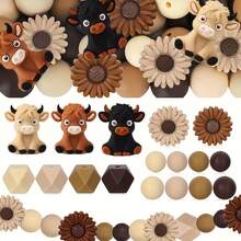 6/34/55/56/100pcs 3D Highlands Cow Focal Point Daisy Flower Silicone Beads Hexagon Silicone Beads Suitable For DIY Crafts Jewelry Necklace Bracelet Keychain Making - 3D Highland Cattle Series - View 5