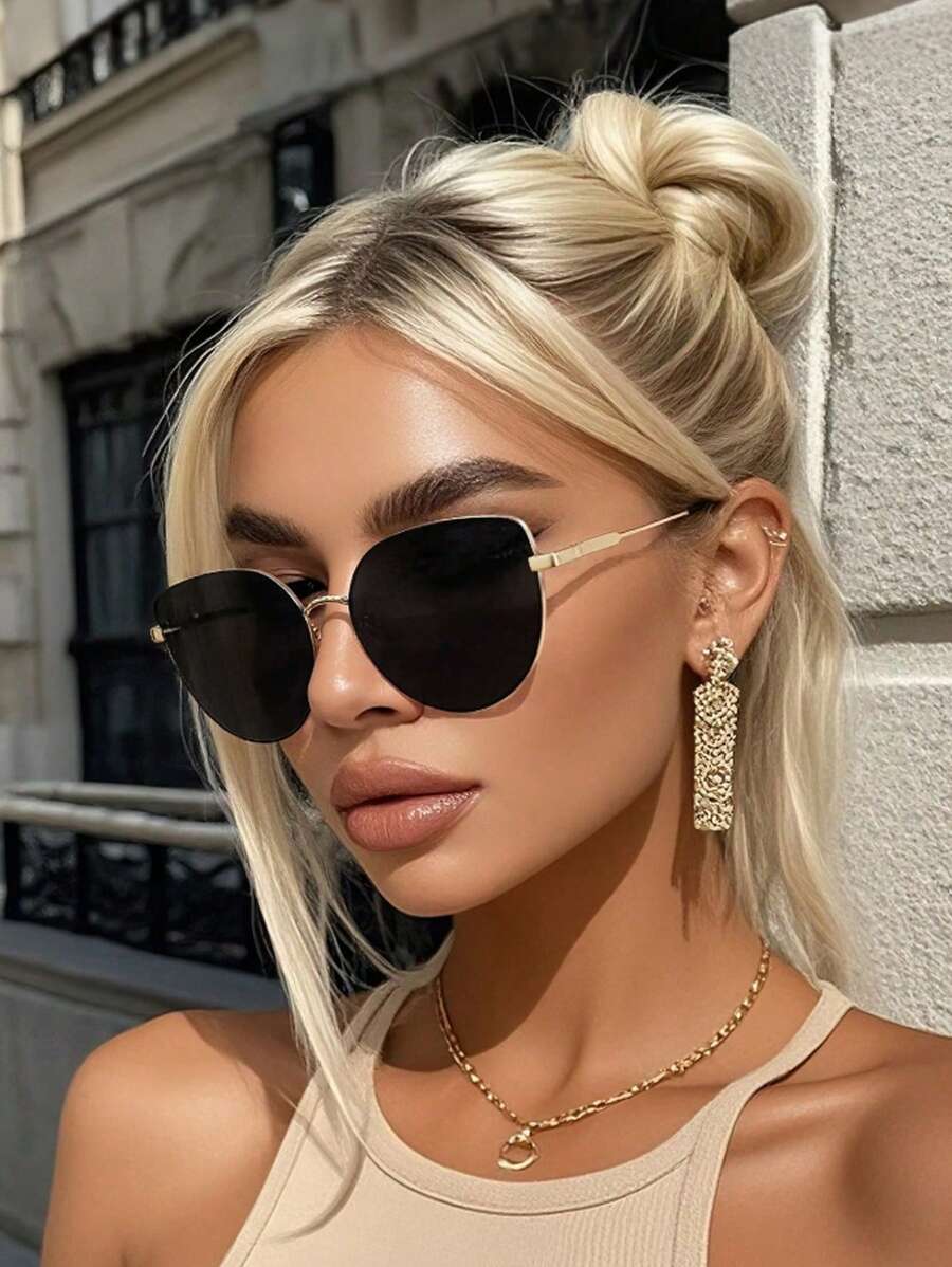 全新时尚金属猫眼复古眼镜，高品质街头风格、T台、旅行、情侣、嘻哈、休闲、海滩、商务、优雅装饰眼镜蝴蝶形墨镜