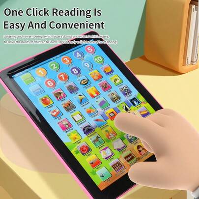 1pc Kids Mini Tablet Learning Machine - English Early Education Touch Reader, Children's Birthday Gift Toy! Teaches Alphabet, Numbers, Words, Music, Math, Early Development Interactive Toy, Random Battery Cover Color
