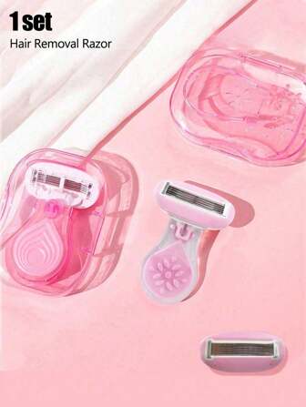 Women'S Hair Removal Razor, Including Underarm, Leg And Bikini Area Hair Shaver,Portable Shaver,Pink Manual Razor,Women Bikini Manual Razor Blade Hair Removal Shaving/5-Layer Blades,Stainless Steel Blade Replaceable Pink Shaver Head Girls Gifts Travel Essentials( Shank + Head + Storage Box)