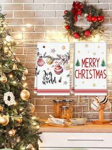 2pcs Christmas Kitchen Towels, Reusable Kitchen Decoration Hand Towels, Christmas Ball Merry Christmas Design, Suitable For Christmas Kitchen Restaurant Decoration Towels, Kitchen Cleaning Supplies, Winter Party Supplies - Christmas Decoration Towel-02 - View 5