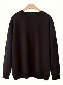 1 Piece Women's Casual Long Sleeve Round Neck Sweatshirt With Maltese Mom Print, Polyester Fabric, Regular Length, Suitable For All Seasons Fashion Top Loose And Comfortable Valentine Sweatshirts - màu đen - Xem 3