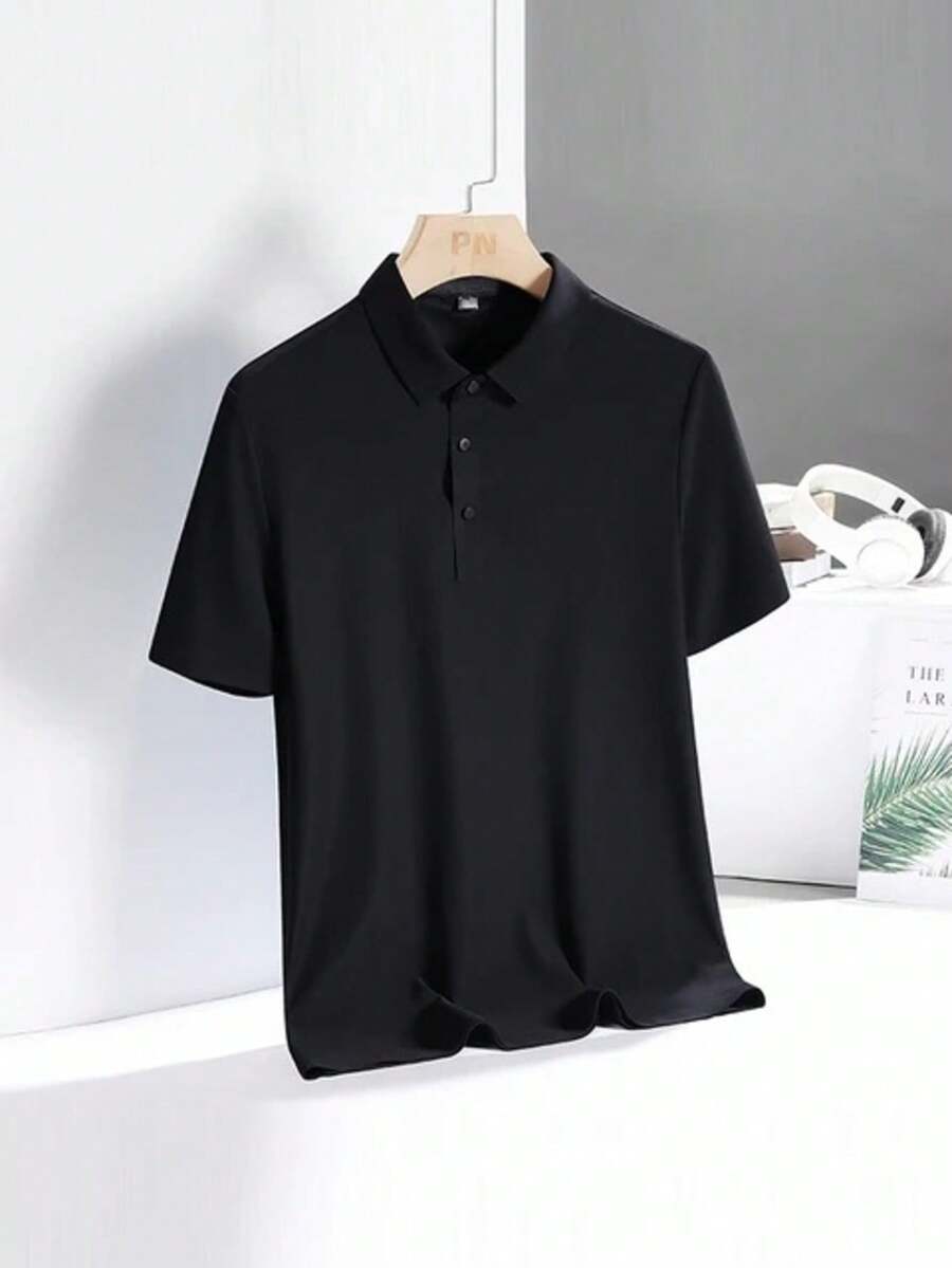 Men's Polo Shirt In Elastic Ice Fabric - màu đen - Xem 1