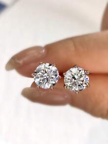 1Pair 6 Claws Classic Earrings 0.5CT-2.0CT Moissanite Rhinestone Earrings S925 Sterling Silver Wedding Earrings Engagement Stud Earrings Luxury Jewelry For Gifts Girls Women Anniversary - Rose Gold - View 5