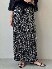 FRIFUL 女士直筒亮片装饰极简半身裙，休闲新年嘉年华女装 - 黑色 - 查看 8