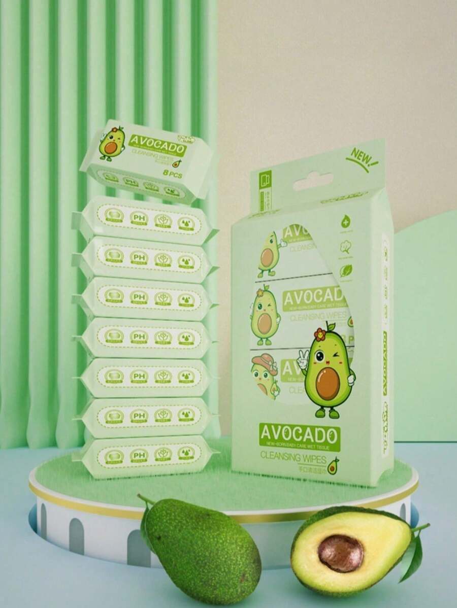 128片/64片/32片/16片/8片一次性便携式牛油果湿巾，日常清洁湿巾，大尺寸方便携带（8片/包） - 彩色 - 查看 1