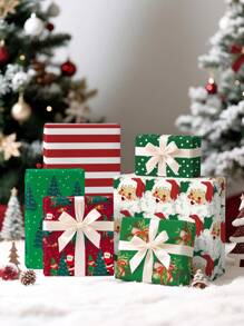 6 件 19.7 英寸 X 27.6 英寸圣诞礼品包装套装：圣诞老人、树木和节日设计，适用于圣诞礼物、节日装饰、派对布置、DIY 工艺品和其他礼品包装 - Santa, Trees & Festive - 查看 2