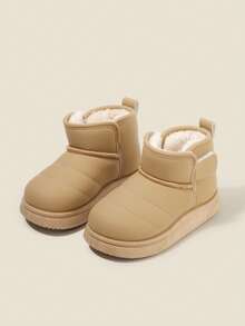 2025 Model Khaki Short Boots Suitable For 3-12 Years Old Boys And Girls, Synthetic Leather Upper, Warm Thermal Lining, Non-Slip Durable Sole, Pull-On Style Basic Flat Short Boots, Children's Winter Snow Boots, Essential Item For School, Winter Outings And Christmas Outfits! - Khaki - View 3