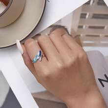 BAMOER 925純銀藍色羽毛耳環，鑲嵌鋯石，適合女士生日禮物，時尚耀眼的精美珠寶BSE707，節日 - 銀色 - 查看 9