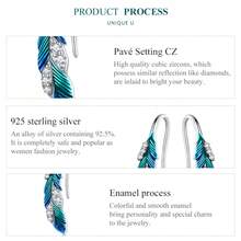 BAMOER 925純銀藍色羽毛耳環，鑲嵌鋯石，適合女士生日禮物，時尚耀眼的精美珠寶BSE707，節日 - 銀色 - 查看 10