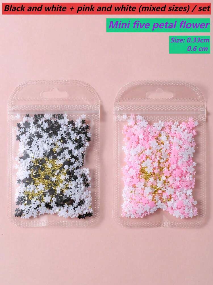 458 Stück/Beutel geruchslos 3D Kirschblüten weiß, rosa, schwarz Sonnenblume gemischte Größen Harz Strass Nageldekoration DIY Mehrfarbige Mischung, einfach, süß, geruchlos, mehrere Größen Mini-Fünfblüten-Blumen, mehrere Stile Serie rosa, weiß, schwarz Blumen Nagel Schmuck Stahlperle Nagel Zubehör Nägel Nagel Dekoration Nagel Edelsteine - Verschiedenfarbig - Übersicht 7