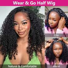 Uveous Kinky Curly Half Wig Human Hair 200 Density 3 In 1 Seamless Flip Over Half Wigs Human Hair Glueless Wear And Go Beginner Friendly Kinky Curly Wig Human Hair Drawstring Headband Wig For Women 20 Inch - Natural Black - View 7