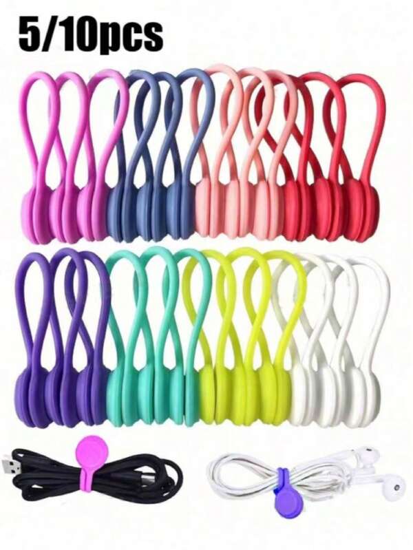 Magnetische kabelorganizer, herbruikbare siliconen kabelbinders, kabelmanagement met draadbinder voor het bundelen en organiseren van vaste items, magneetvormige kabelbinders voor USB-koptelefoons en sleutelhangers (willekeurige kleuren)