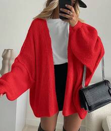 Woms Oversized Cardigan Sweaters 2025 Fall Long Sleeve Knit Op Front Lightweight Sweater - 紅色 - 查看 3