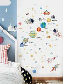 2pcs Wall Decals -[Planet Astronaut Rocket Solar Wall Sticker] PVC Self-Adhesive Removable Wall Stickers For Nursery, Kids' Room, Playroom, Or Classroom – Cute & Creative Wall Decor For Any Space