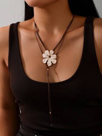 1pc Multicolor Five-Petal Flower Pendant Necklace, Suitable For Women's Daily Wear