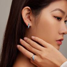 BAMOER 925純銀藍色羽毛耳環，鑲嵌鋯石，適合女士生日禮物，時尚耀眼的精美珠寶BSE707，節日 - 銀色 - 查看 3