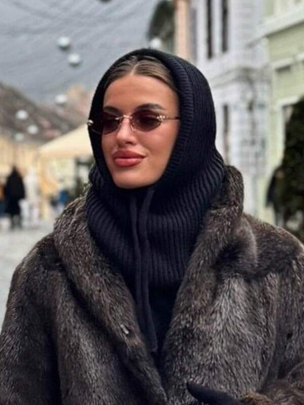 1 pezzo/2 pezzi Balaclava da con colletto staccabile con cordino, scaldacollo in misto lana, maschera da sci, copri viso lavorato a maglia per l'inverno, adatto per climi freddi, consegna di stile casuale, regalo di Natale