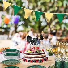 2/4 pièces Décoration de bannière triangle doré vert, fournitures de fête végétale, fanions pour Nouvel An, anniversaire, salle de classe, anniversaire, décoration de remise des diplômes, drapeaux 10 pi/5 m. Ajuster la longueur arbitrairement