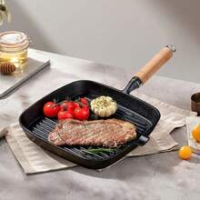 Black Square Thick Cast Iron Frying Pan, Barbecue Pan, Striped Steak Pan, Uncoated Non Stick Frying Pan, Barbecue Picnic Pan, Multifunctional Square Baking Pan With Pouring Port, Durable Barbecue Frying Pan, Suitable For All Stoves (Gas, Electricity, Induction) - màu đen - Xem 9