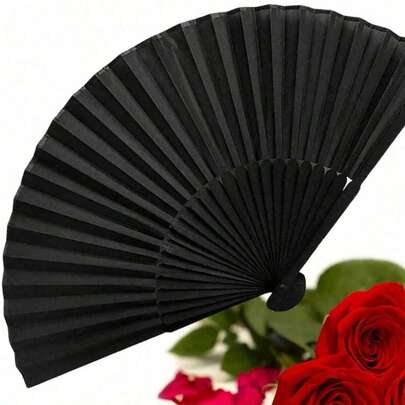 3pcs Black Classic Folding Hand Fan, Great Gift For Summer Cooling, Elegant And Fashionable Black Folding Fan, Easy To Carry And Store, Suitable For Weddings, Parties, Performances, Dancing, Home Decor, Festivals, Birthday Gifts, Graduation Gifts And More Occasions.