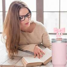 1pc/2pcs/3pcs 10mm Cute Bow Silicone Straw Stoppers, Wide Straw Dust Covers Compatible With 30&40oz Tumblers, Wedding Party Cup Decoration Accessories, Holiday Gift - Pink - View 4