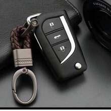 1 قطعة سلسلة مفاتيح من حبل جلد مُنسوج، سلسلة مفاتيح معدنية من سبيكة الزنك بنمط زهري للرجال، لوازم حقيبة ملونة بسيطة مع حامل بطاقة هوية، إكسسوارات للحقيبة والسيارة