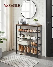 VASAGLE Shoe Rack For Entryway, 5 Tier Shoe Storage Shelves, 16-20 Pairs Shoe Organizer, With Sturdy Wooden Top And Steel Frame, Free Standing, Industrial - Rust Brown - View 1