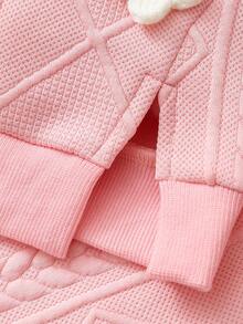 2pcs/Set Baby Girls Casual Versatile Solid Color Cute Floral Decor Round Neck Long Sleeve Sweatshirt Top And Elasticated Waist Sports Pants Set - Pink - View 4