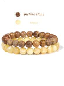 2 件天然石串珠配对手链 8 毫米情侣距离能量手链玛瑙绿松石宝石弹力手镯首饰套装男女礼物 - 彩色 - 查看 17