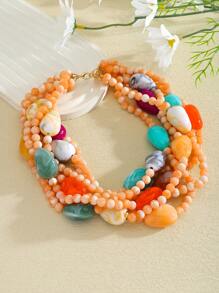 1 件波西米亚风格天然宝石和彩色手工串珠项链，欧美优雅多层锁骨链，适合大型聚会、派对、音乐节，时尚百搭