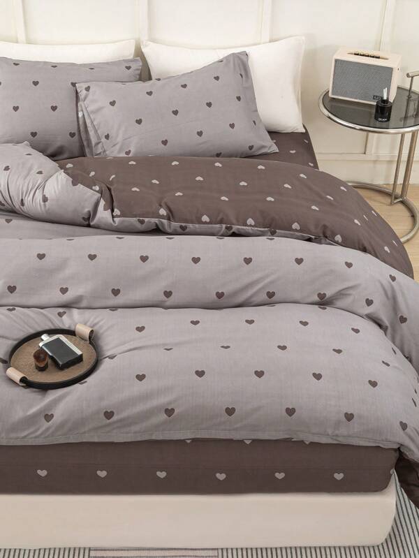 3pcs/Set Heart Pattern Duvet Cover Set(1 Duvet Cover & 2 Pillowcase)Soft And Skin-Friendly Duvet Cover Bedding Set For Home, All Season Bed Sheets Set Wedding Season