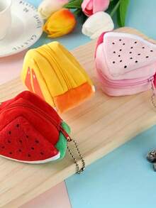 1pc Creative Plush Triangle Fruit Coin Bag Coin And Key Storage Bag For Women Wallet Mini Wallet Purse Wallet Coin Wallet Fall Wallet Autumn Wallet - Multicolor - View 3